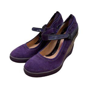 Vintage Women’s Fornarina Purple Suede Wedge Mary Jane Shoes Velcro Strap Y2K